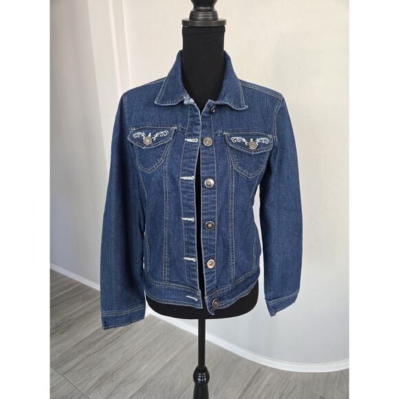 Vintage 90s Embroidered Country Cottage Medium Blue Denim Jacket Womens Sz PM - Picture 11 of 11